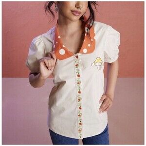 Hot Topic Cinnamoroll Mushroom Girls Woven Button-Up Junior Size Medium